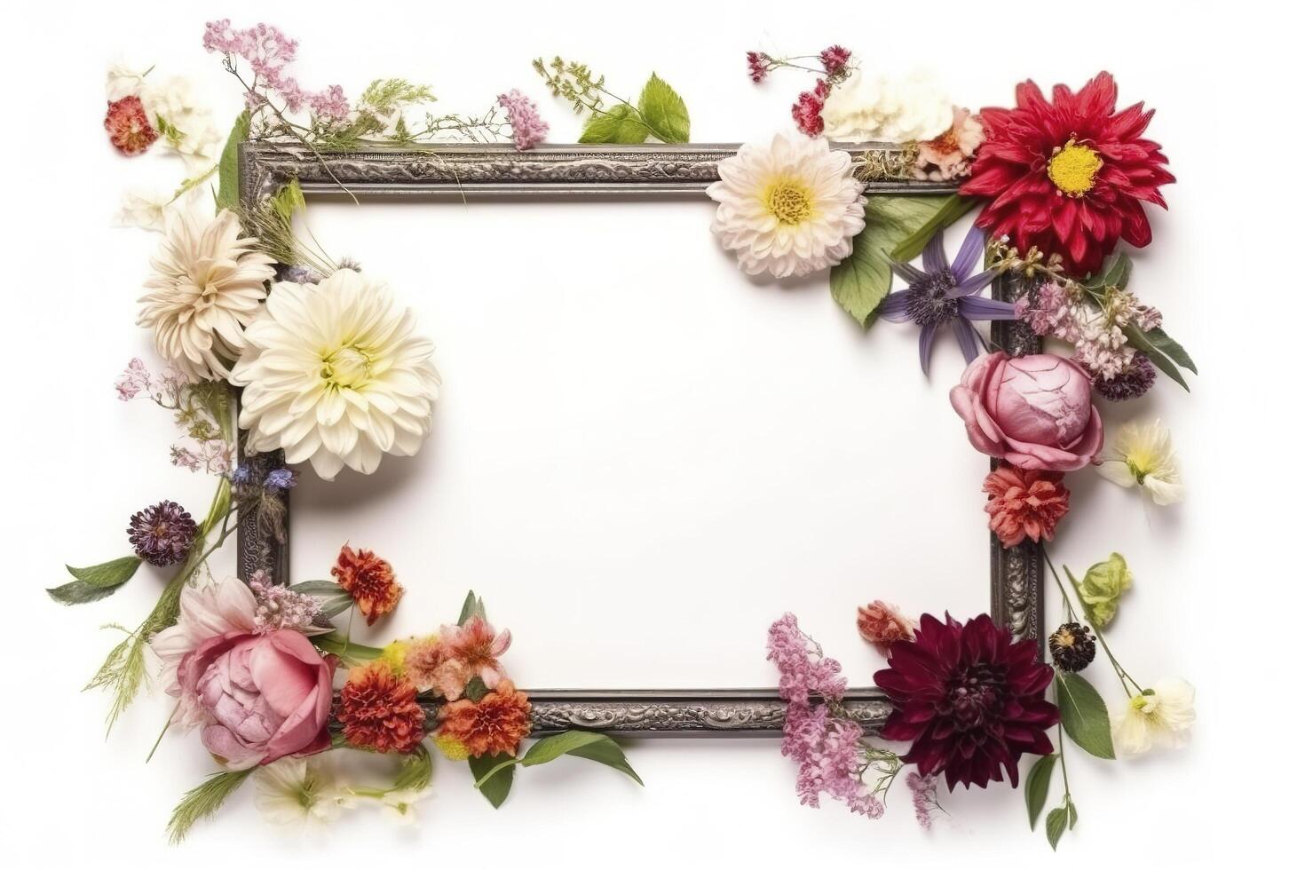 empty frame Vintage Frame With Flower decoration around frame. photo