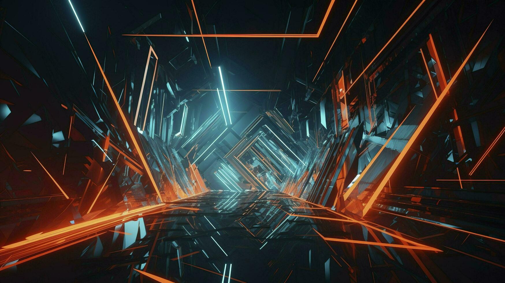 digital cg background, cg backgrounds sci-fi backgrounds, in the style of futuristic geometric abstraction, dark orange and light cyan, 32k UHD, neon, and fluorescent light, generat ai photo