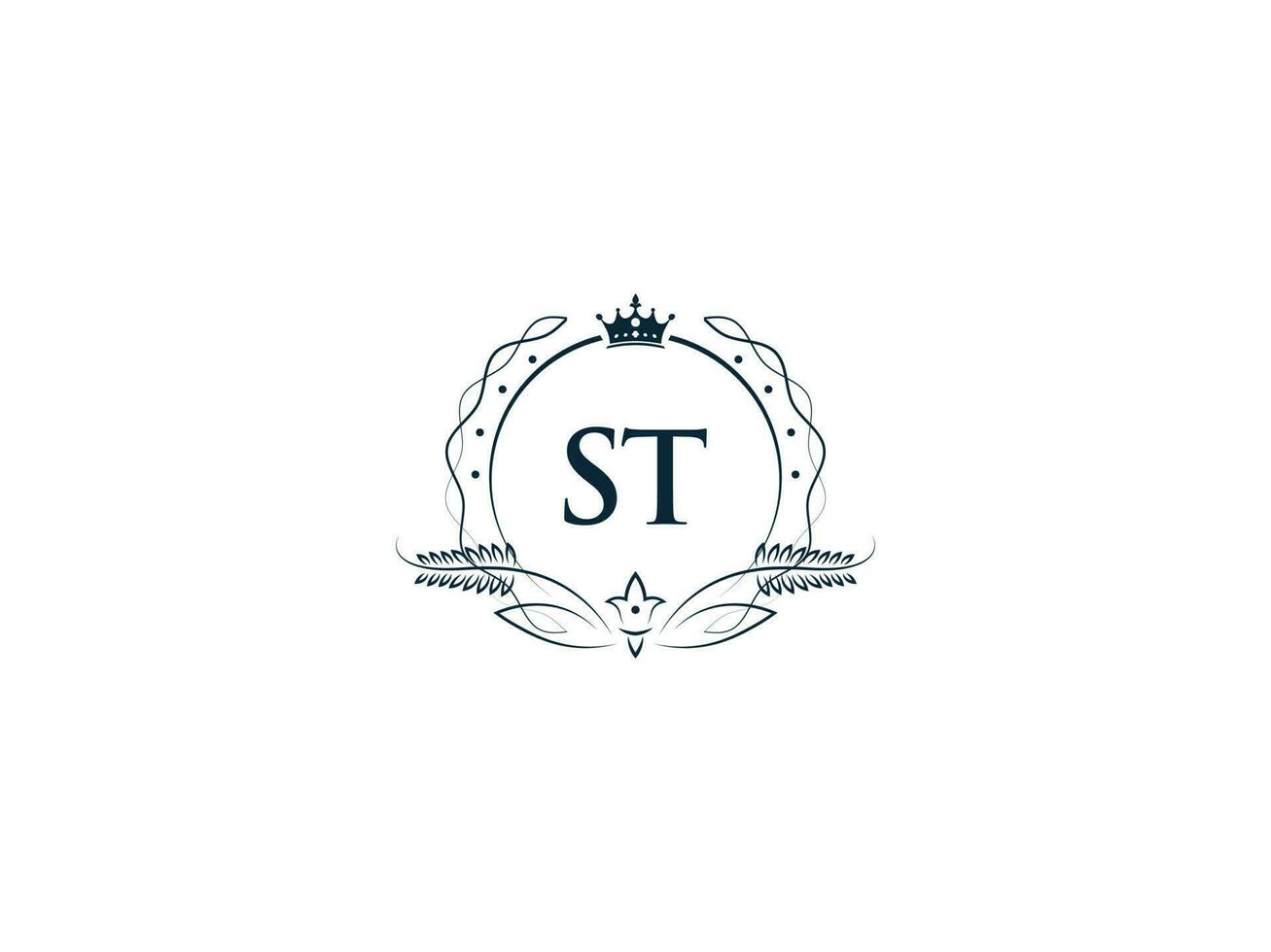 minimalista letra S t logo icono, monograma S t real corona logo modelo vector