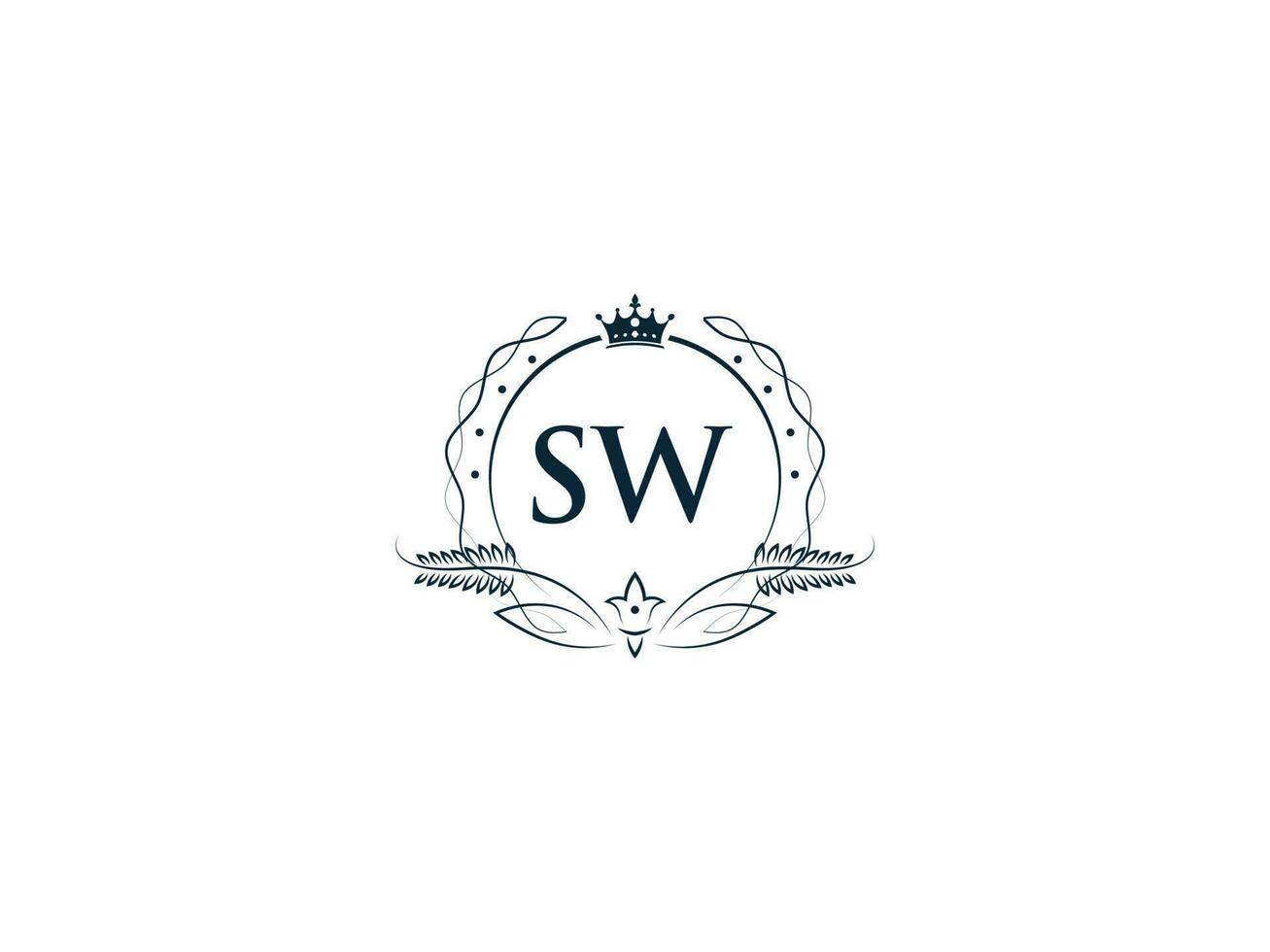 Minimalist Letter Sw Logo Icon, Monogram Sw Royal Crown Logo Template vector
