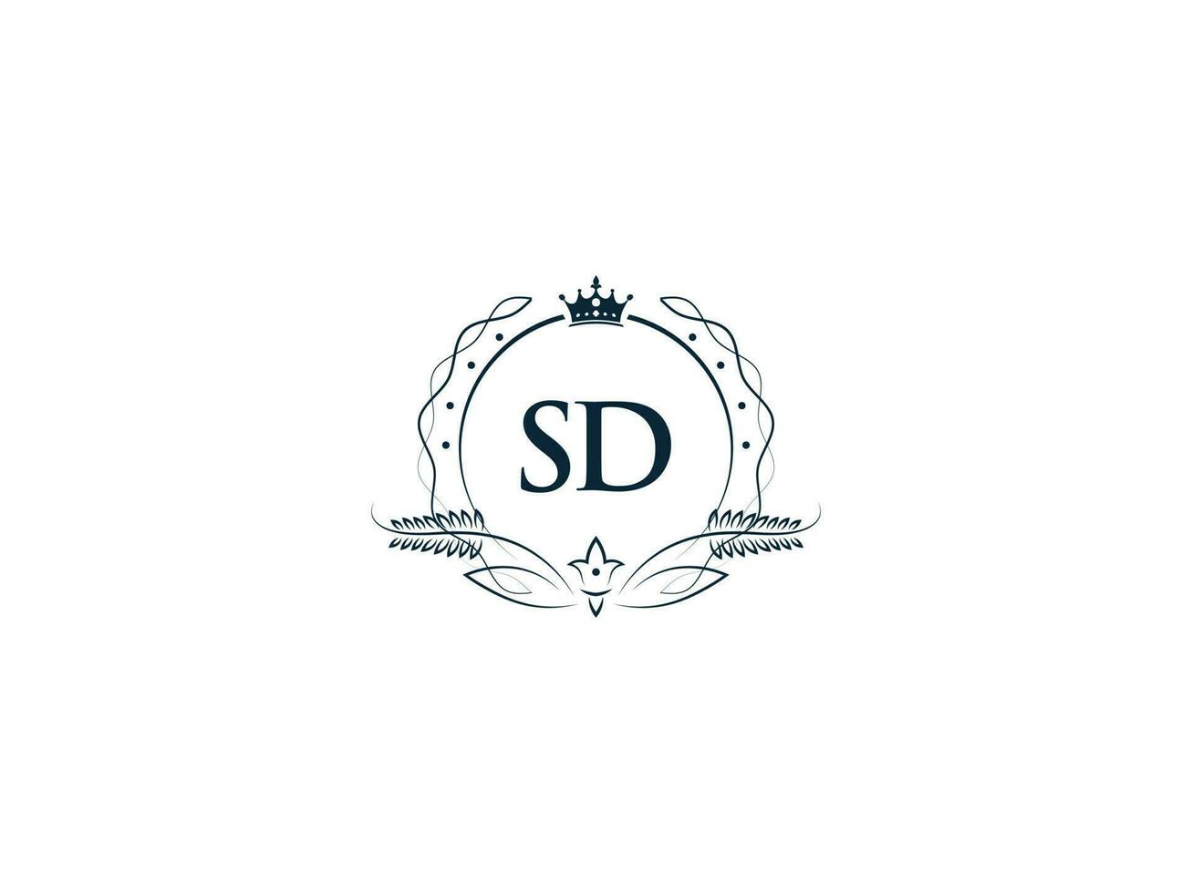 Minimalist Letter Sd Logo Icon, Monogram Sd Royal Crown Logo Template vector