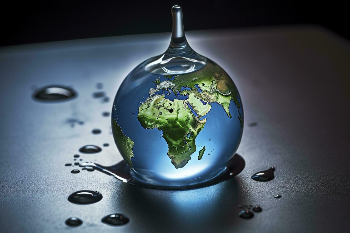 a big blue drop in the sky with the earth on it, in the style of light green and blue, fluid and organic, culturally diverse elements, associated press, soggy, environmental awareness, generate ai photo