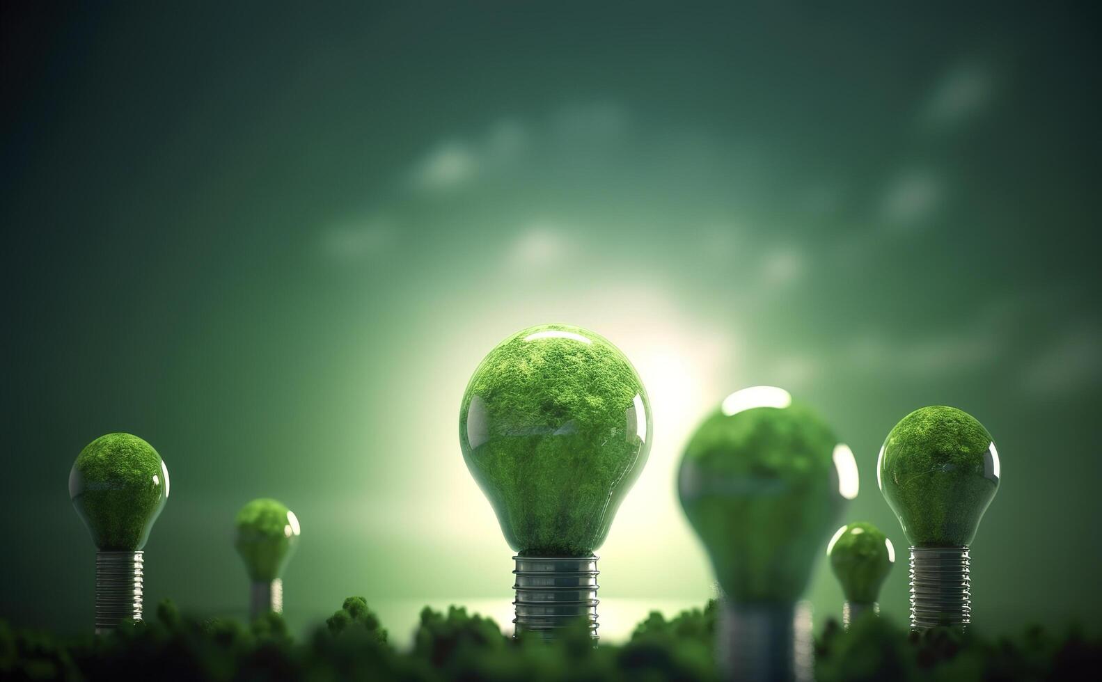 Energy consumption and CO2 gas emissions are increasing light bulbs with green eco city, Renewable energy by 2050 Carbon neutral energy, Save energy creative idea concept, . photo