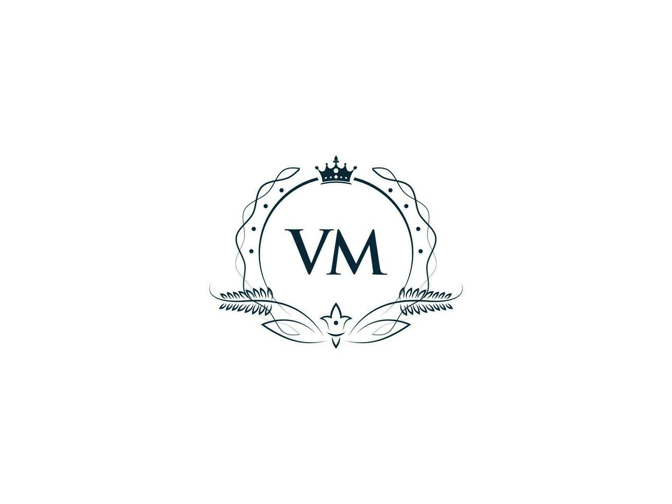 Initial Vm Logo Letter Design, Minimal Royal Crown Vm mv Feminine Logo Symbol vector