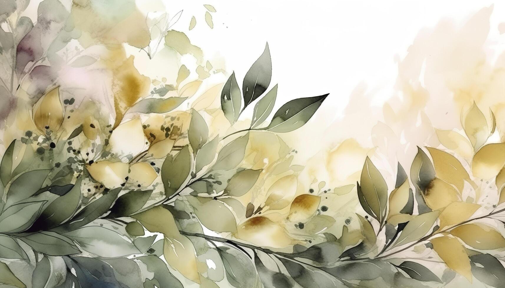 watercolor floral pattern with green and gold leaves wedding invitation photo