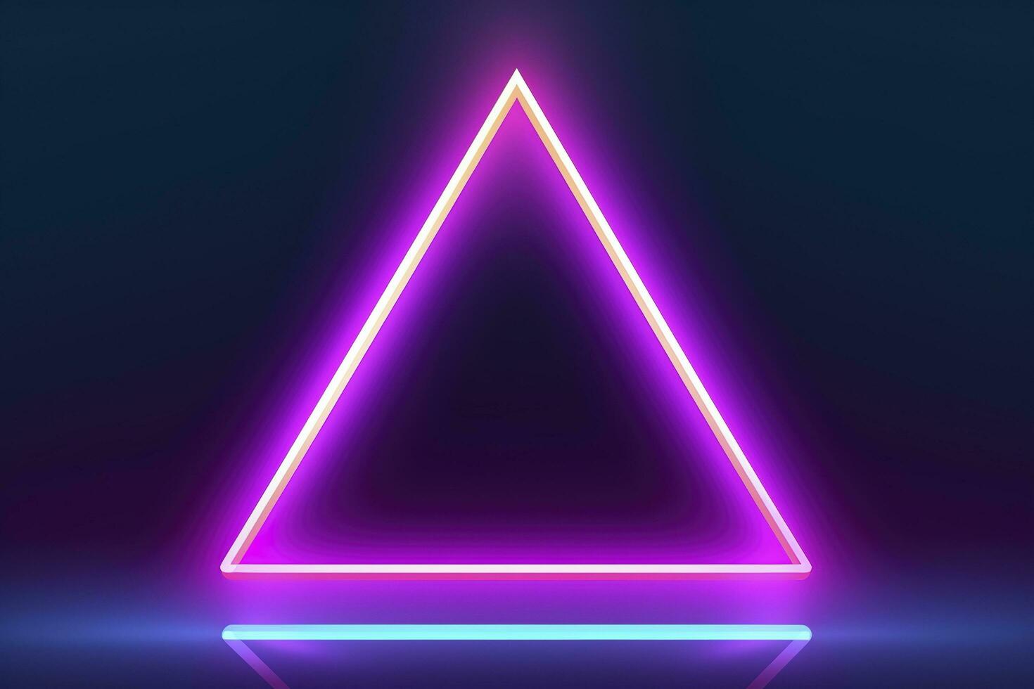 3d render, abstract fantasy background. Unique futuristic wallpaper with a triangular geometric shape glowing with pink red neon light, colorful, generate ai photo