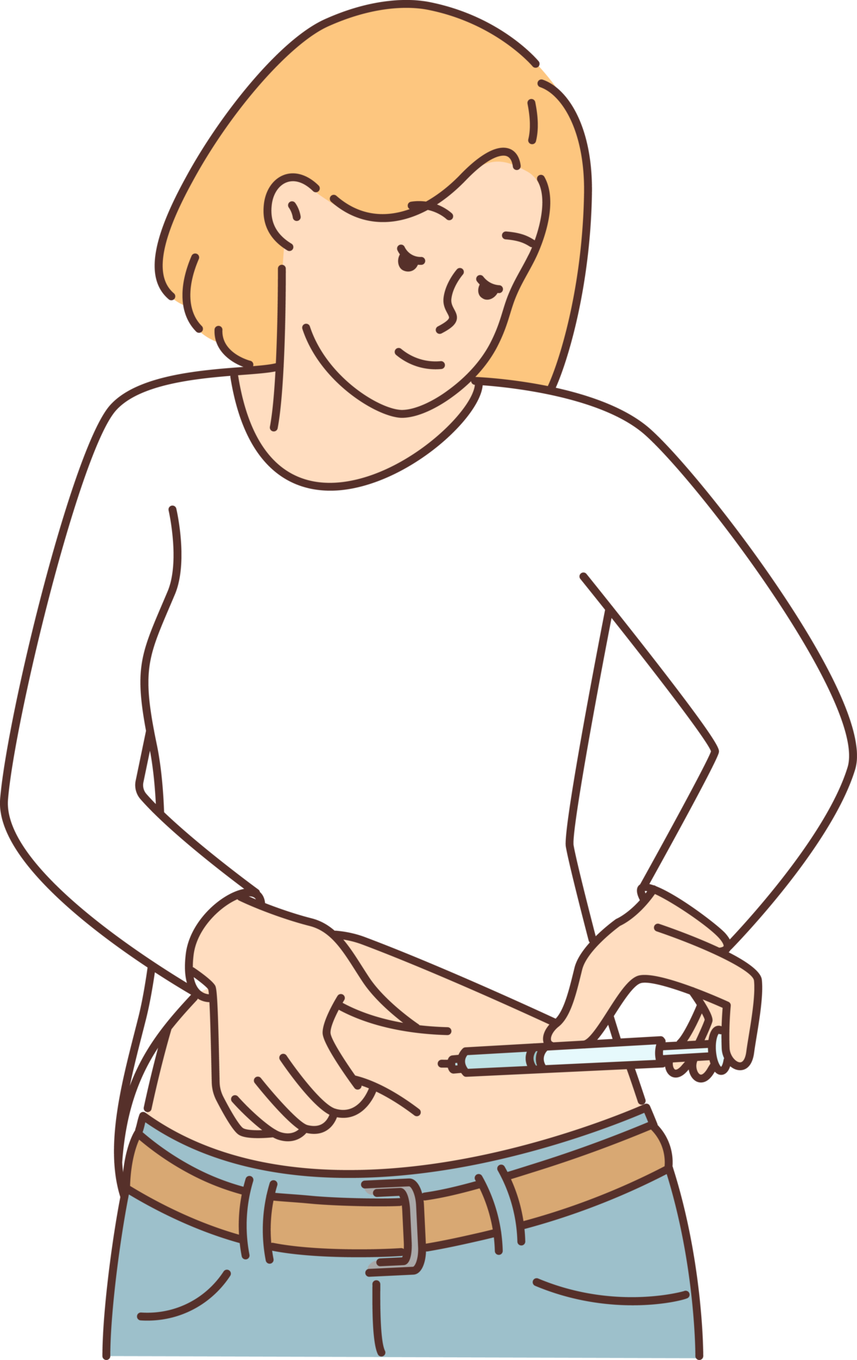 Woman with diabetes uses insulin pen to inject drug to help lower their blood sugar levels