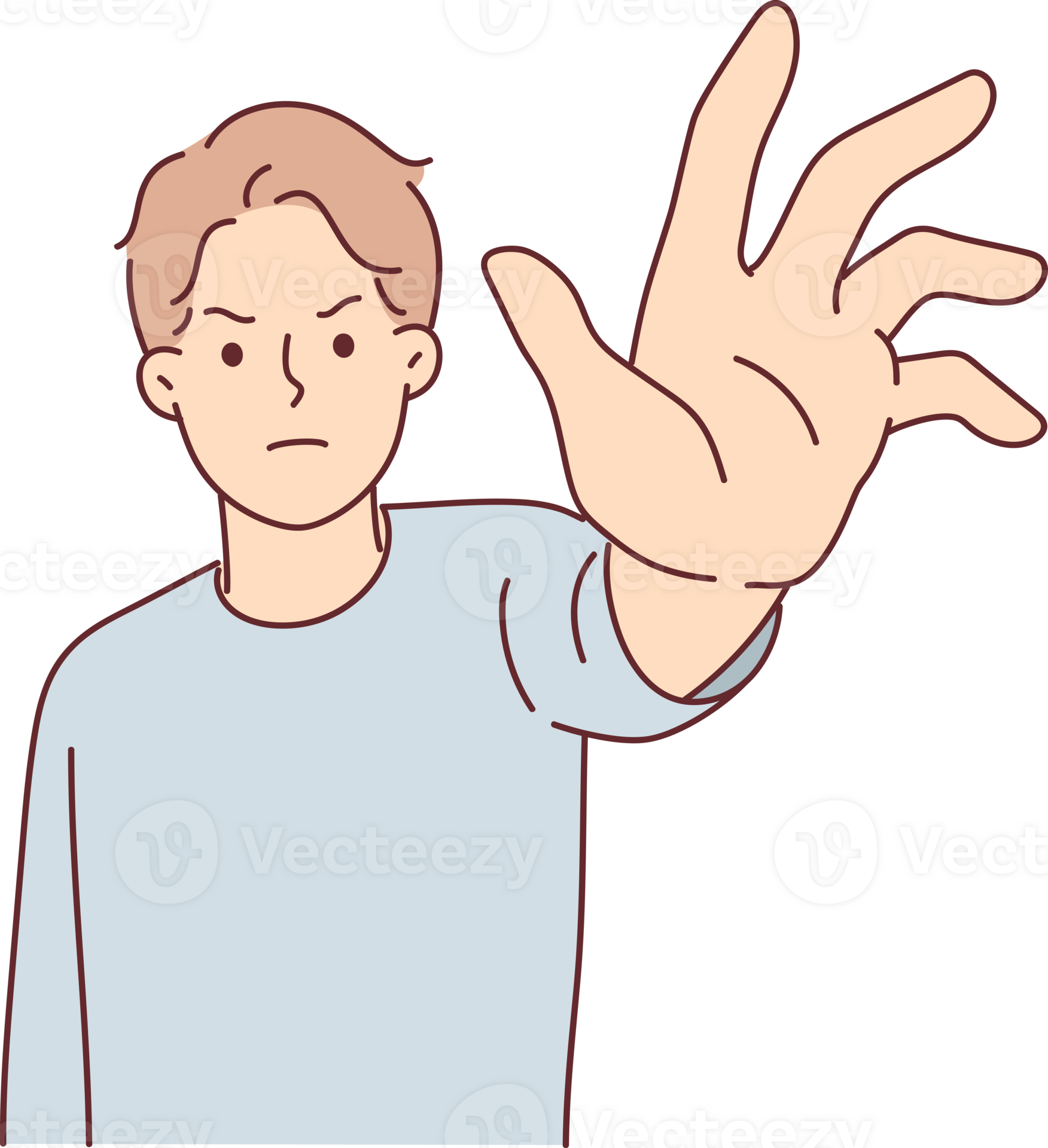 Angry man reaches out to screen in attempt to take something away from