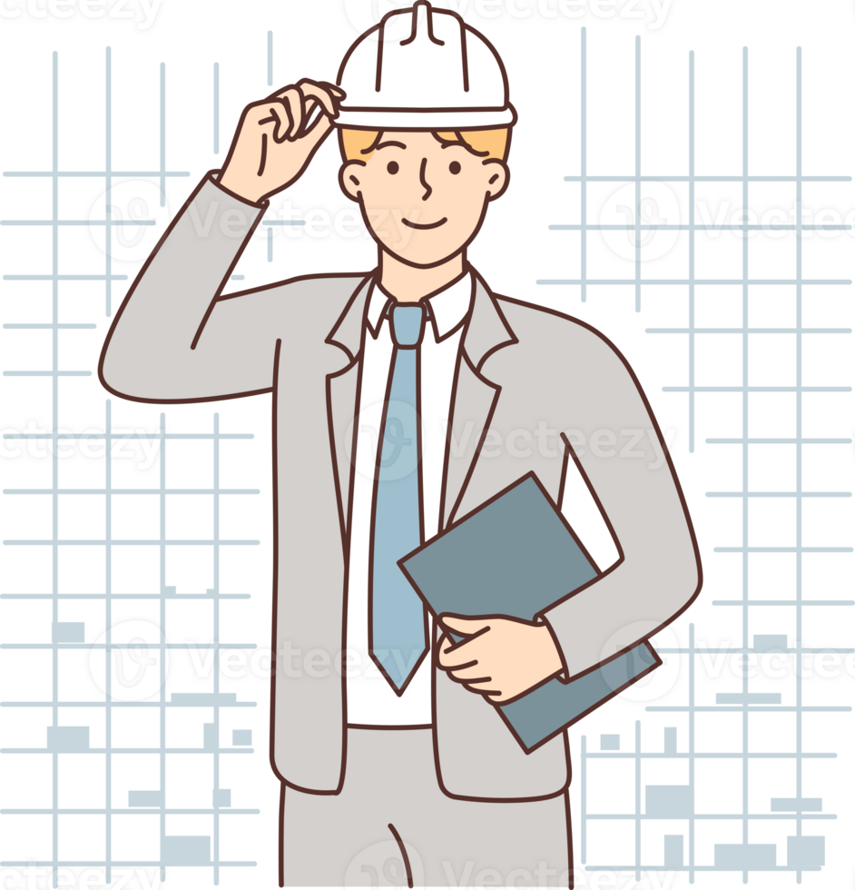 affaires homme dans protecteur casque travail comme directeur dans construction ou architectural entreprise png