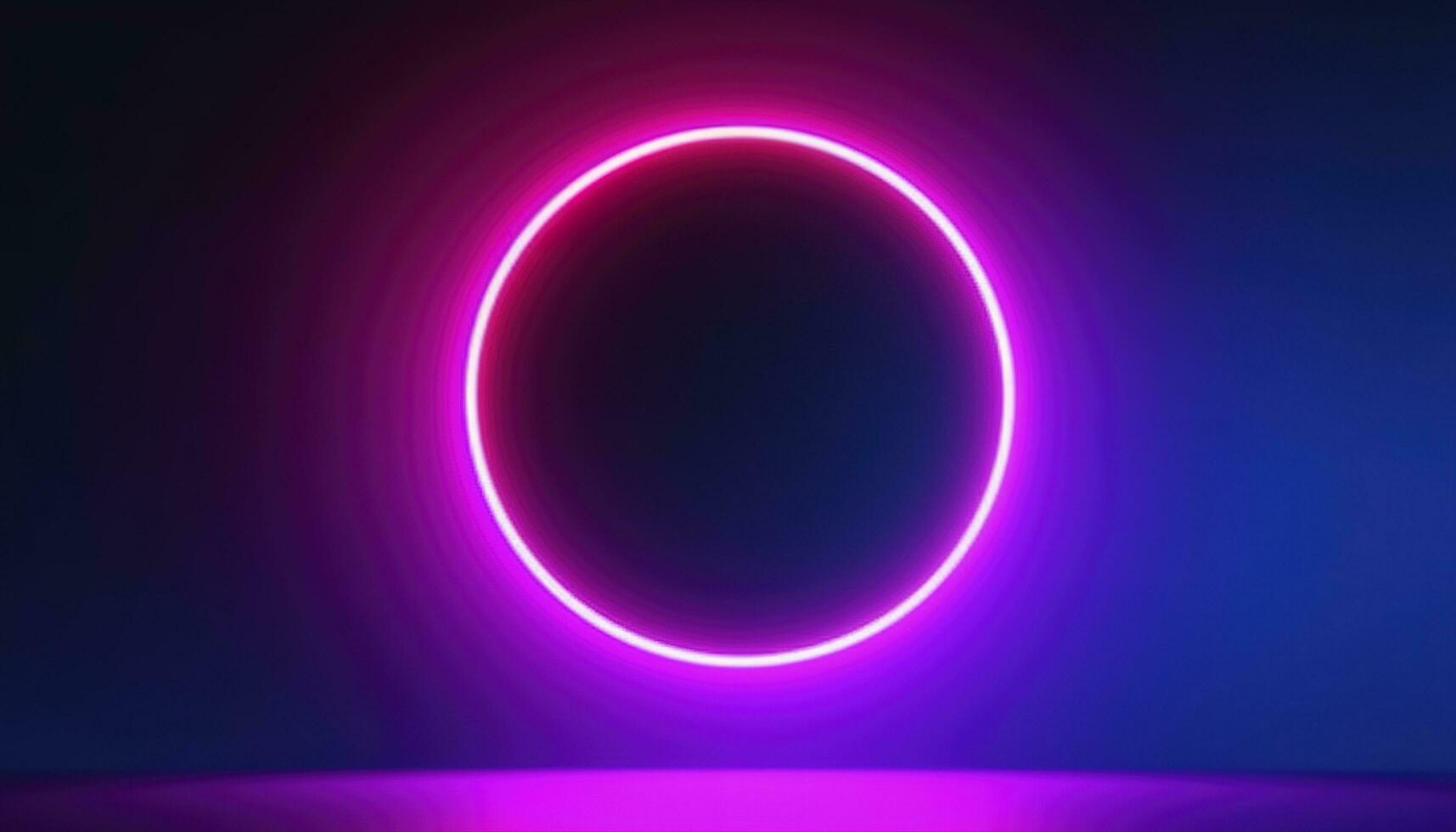 3d render, blue pink neon round frame, circle, ring shape, empty space, ultraviolet light, 80s retro style, fashion show stage, abstract background, generate ai photo