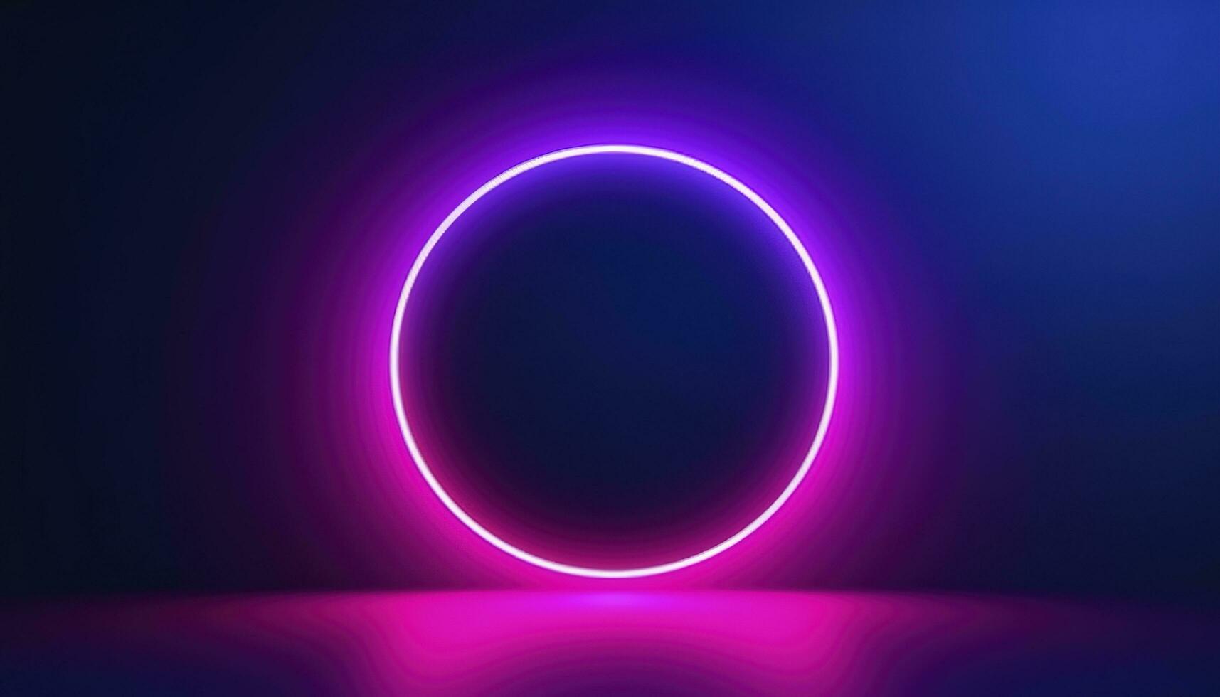 3d render, blue pink neon round frame, circle, ring shape, empty space, ultraviolet light, 80s retro style, fashion show stage, abstract background, generate ai photo