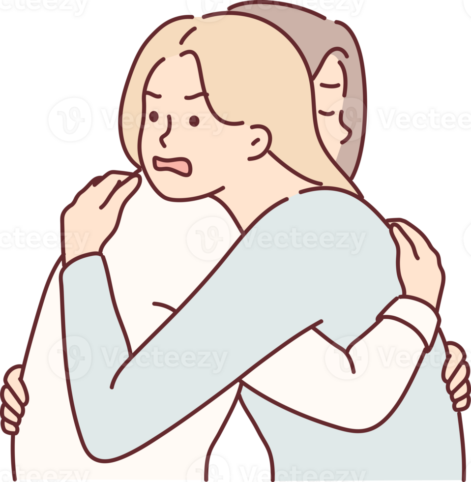 Woman with angry expression hugs girl friend hiding envy or jealousy in order to deceive png