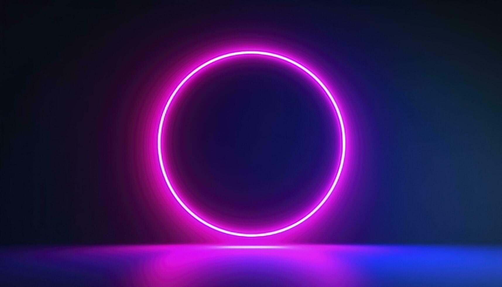 3d render, blue pink neon round frame, circle, ring shape, empty space, ultraviolet light, 80s retro style, fashion show stage, abstract background, generate ai photo