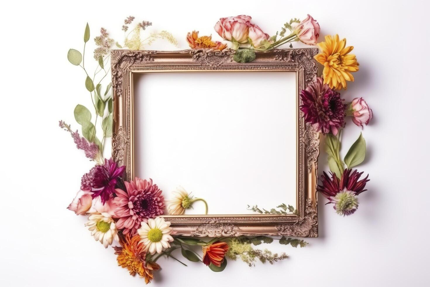 empty frame Vintage Frame With Flower decoration around frame. photo