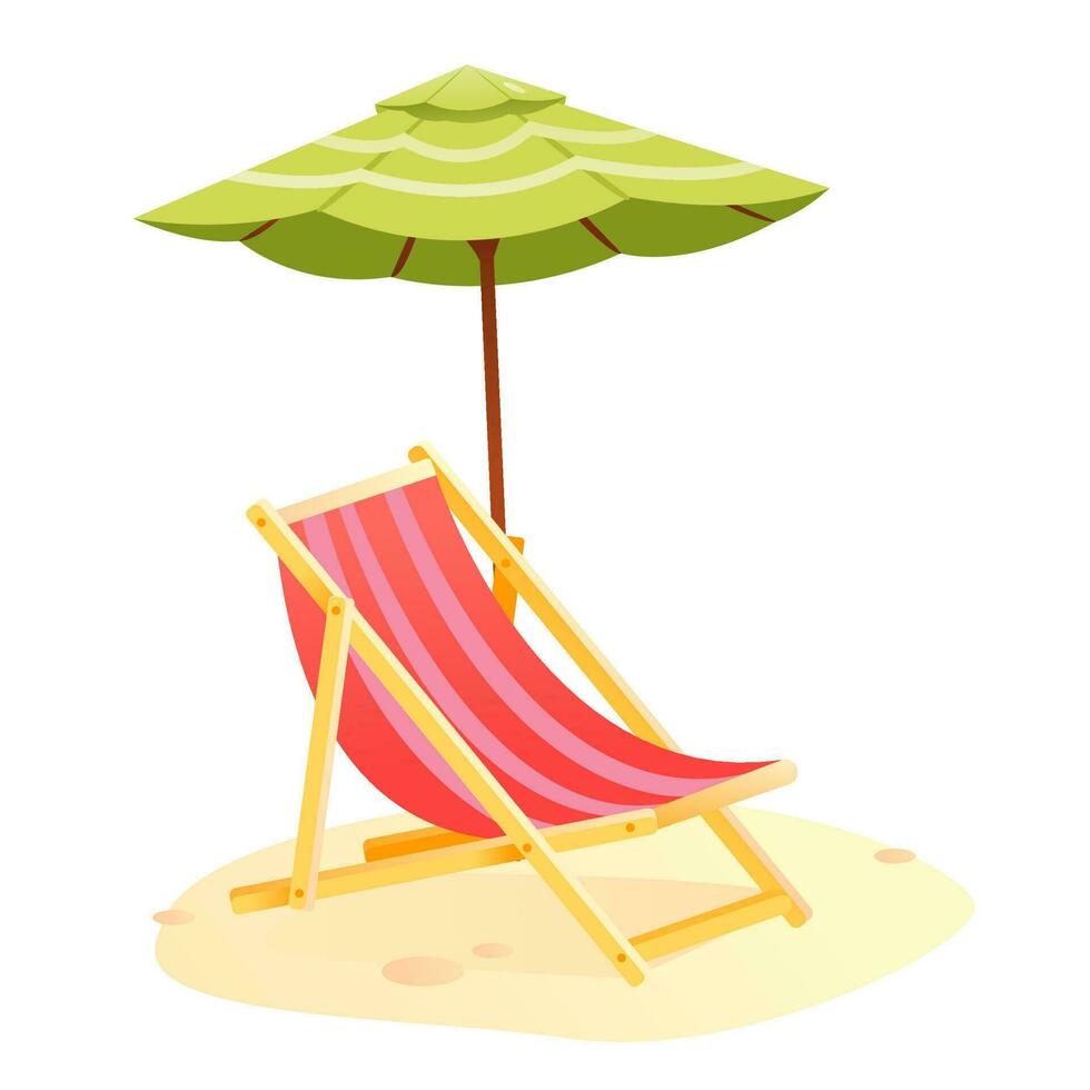 A beach sunbed with an umbrella. Beach umbrella, beach chair. Cartoon vector illustration isolated on a white background.