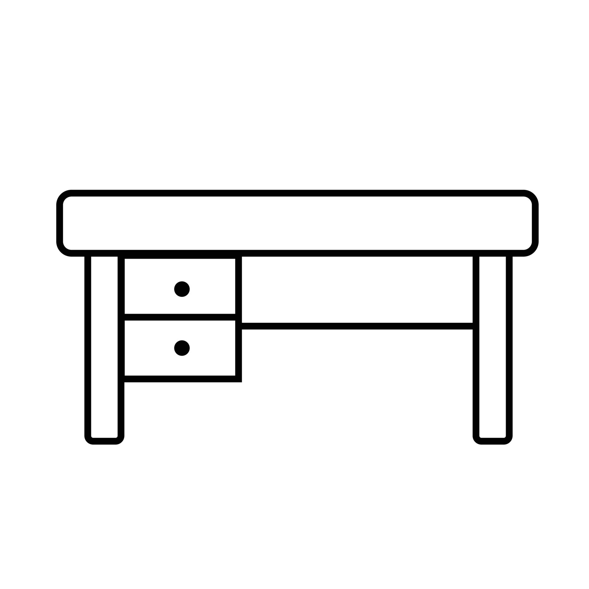 Simple desk icon from front view vector drawing isolated on white