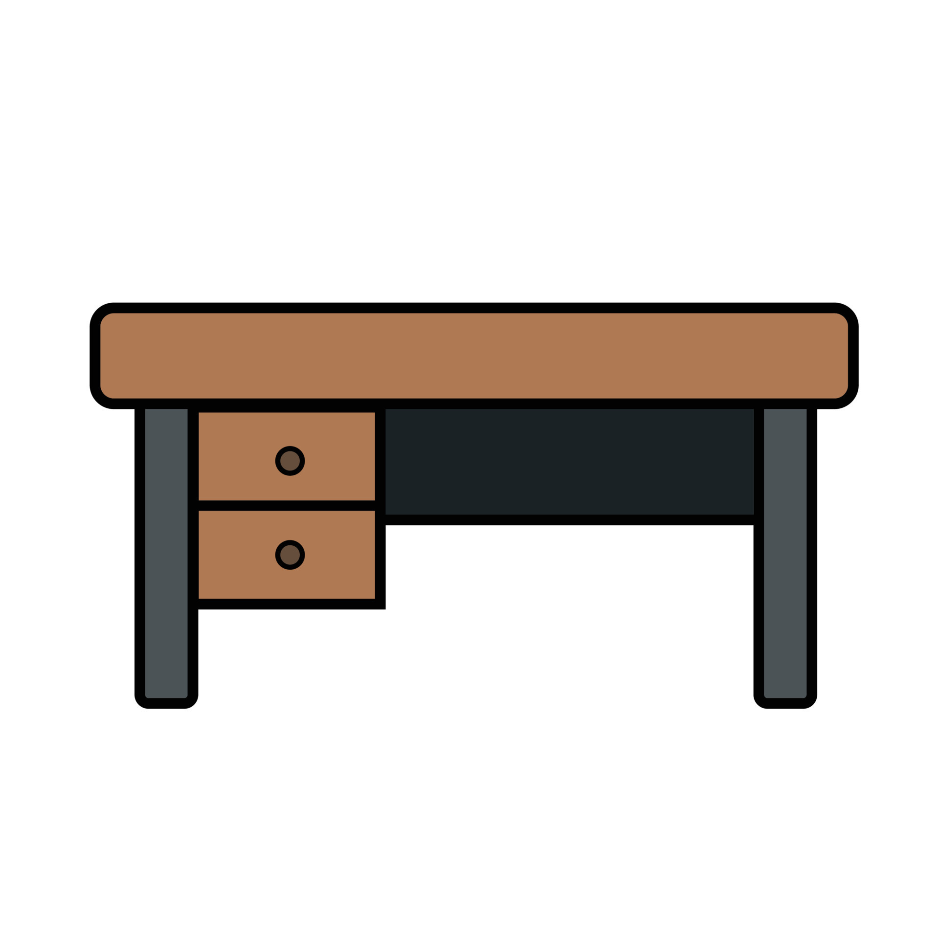 Simple desk icon from front view full colored vector drawing isolated