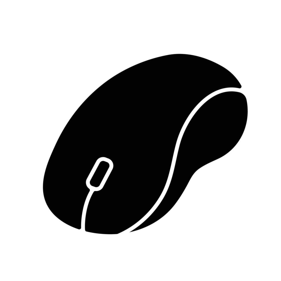 Wireless mouse with no cable vector icon silhouette isolated on white square background. Simple flat outlined icon with minimalist style. Technology everyday object.