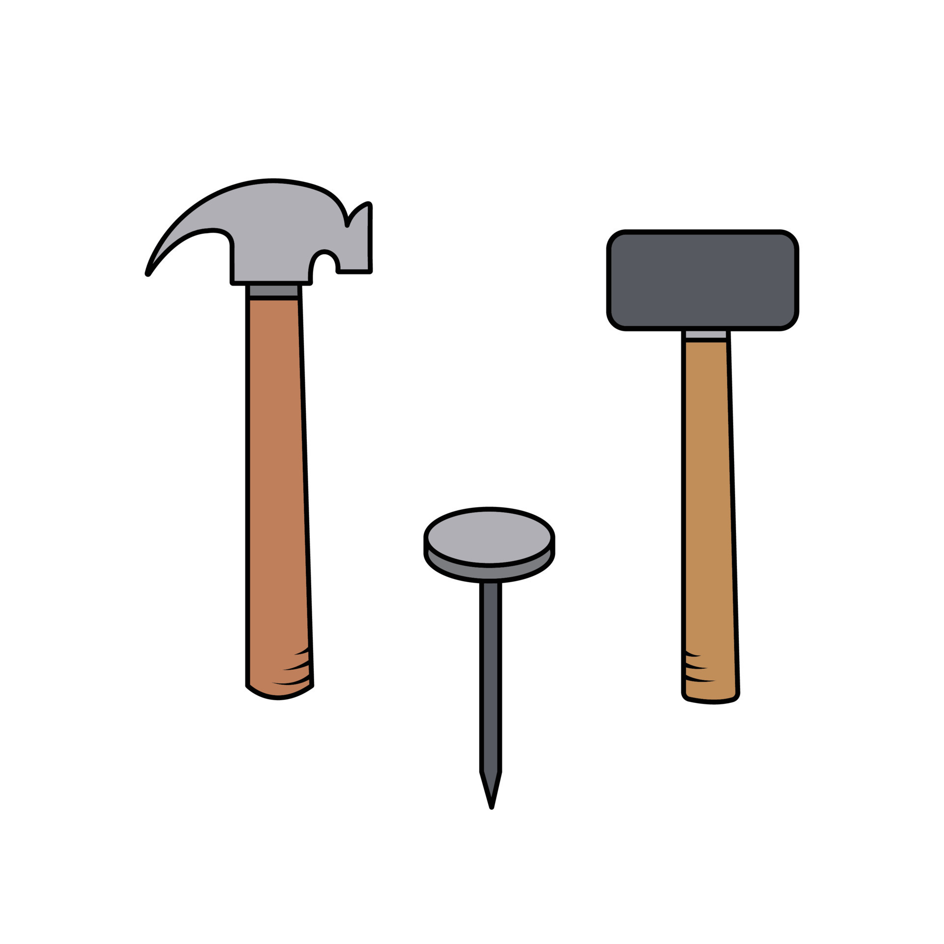 Hammer tool and nail hardware equipment vector icon full colored