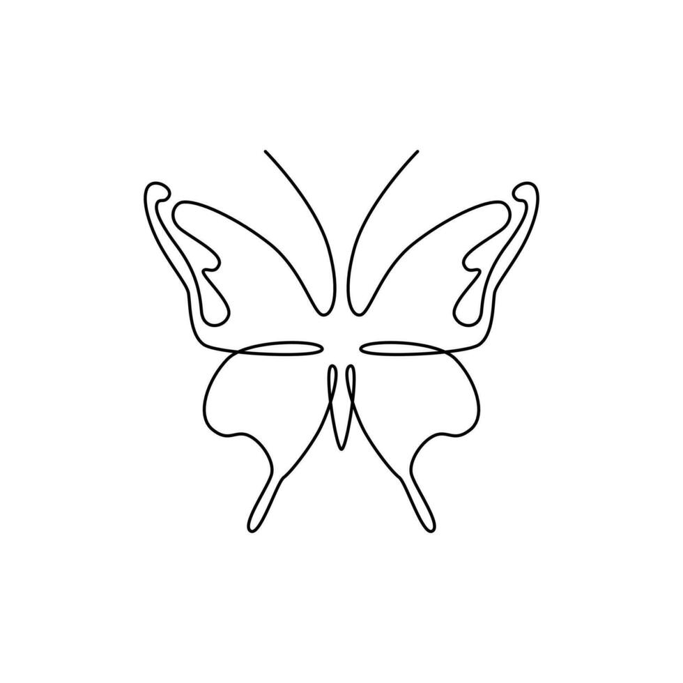 continuo uno línea dibujo. uno línea Arte. hermosa mariposa, insecto. resumen continuo línea. vector