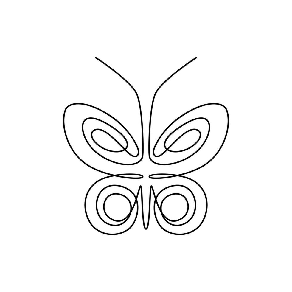 Continuous line drawing. One line art. Beautiful butterfly, insect. Abstract continuous line. Great for stickers, icons, emblem, branding. vector
