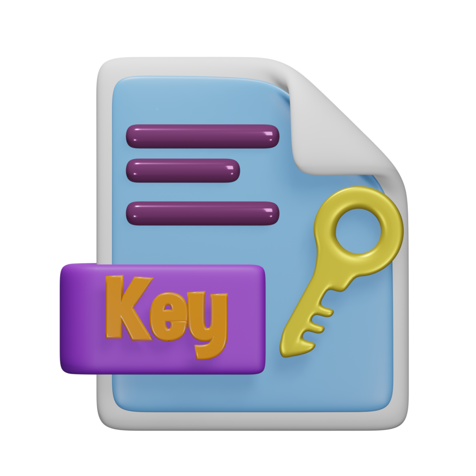 key file 3d render cute icon illustration folder file format png