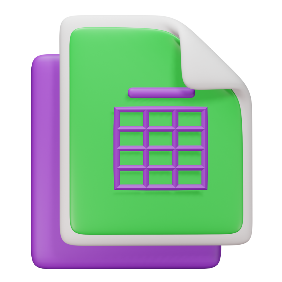 Spreadsheet 3d render cute icon illustration folder file format png