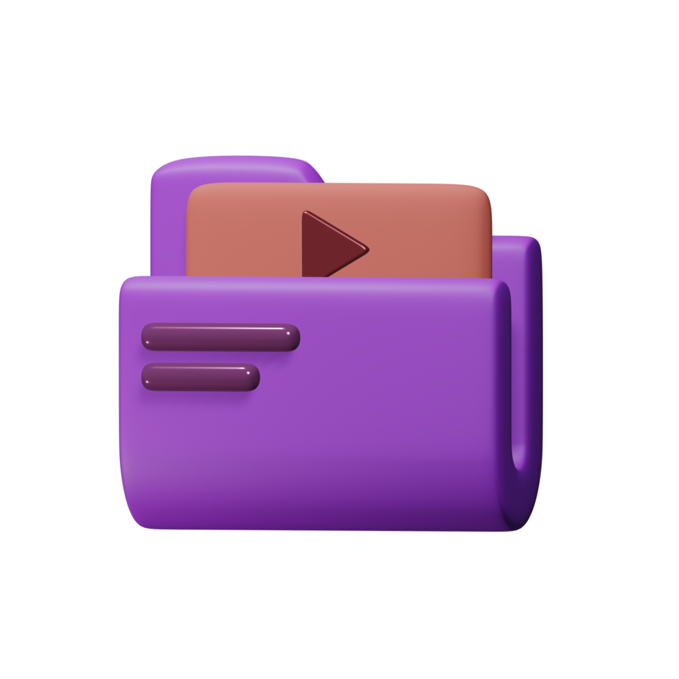 Video file 3d render cute icon illustration folder file format png