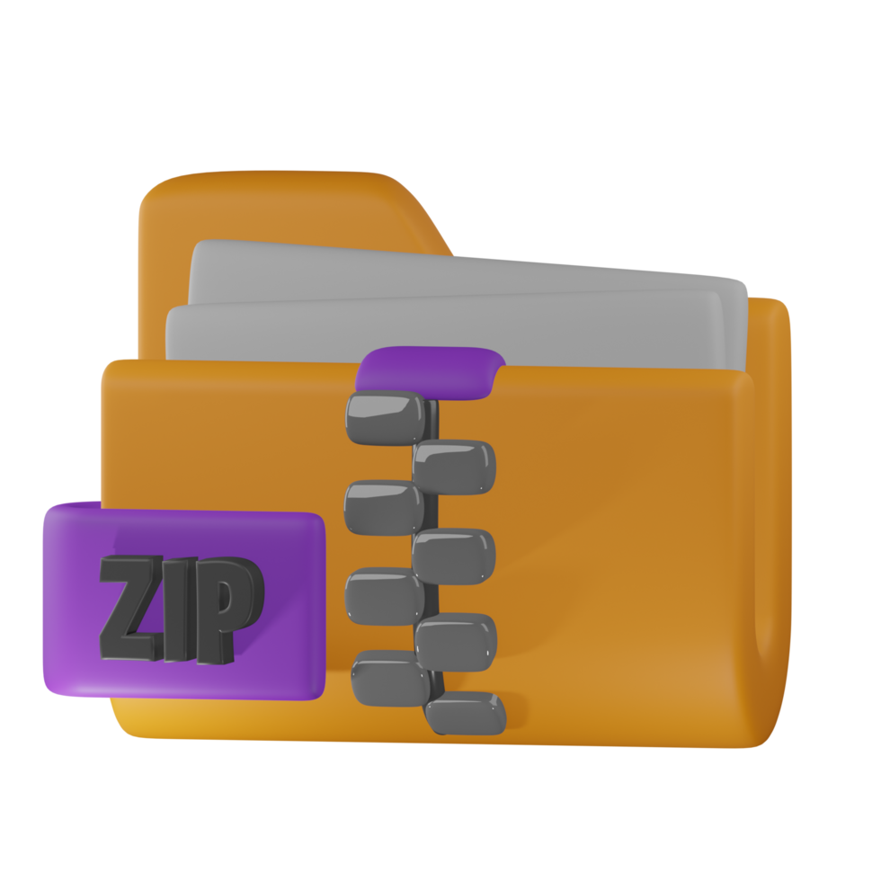 Zip file 3d render cute icon illustration folder file format png