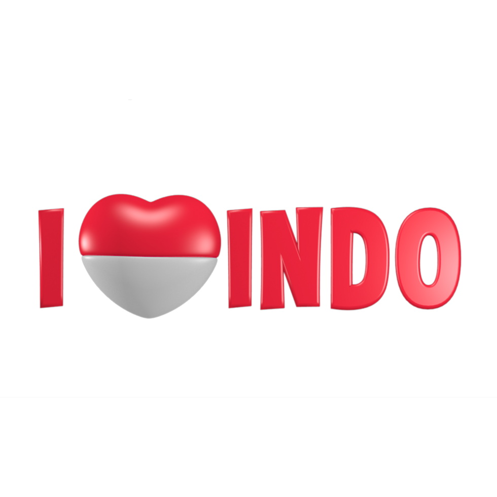 Eu amor Indonésia 3d render fofa ícone com a tema do independência Indonésia png