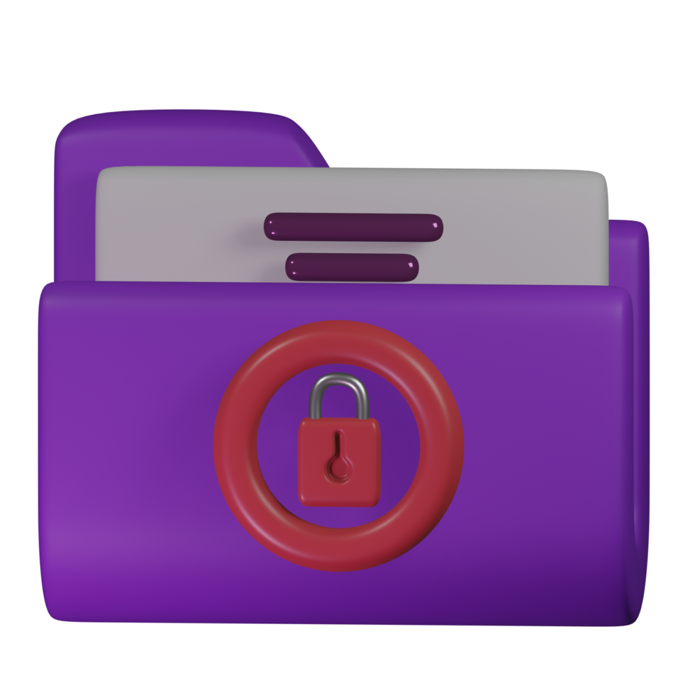 Lock file 3d render cute icon illustration folder file format png