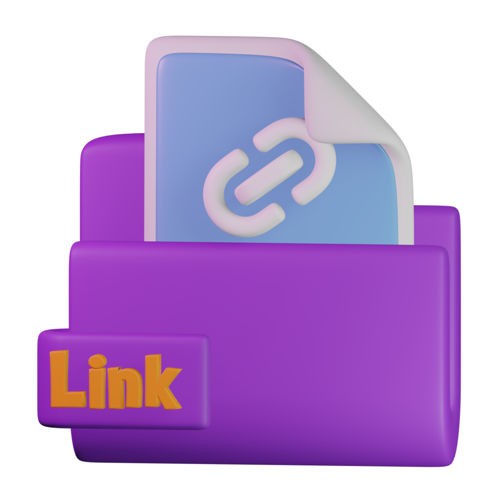 Link file 3d render cute icon illustration folder file format png