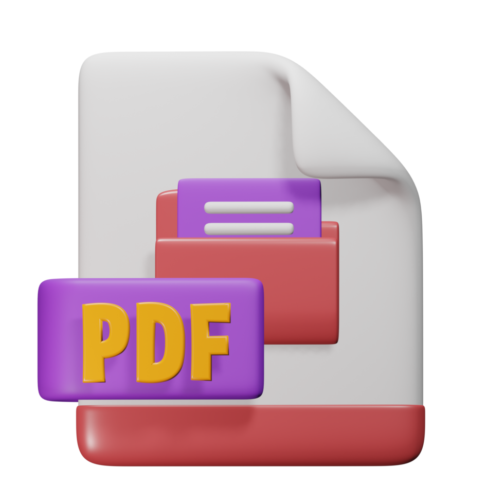 PDF file 3d render cute icon illustration folder file format png