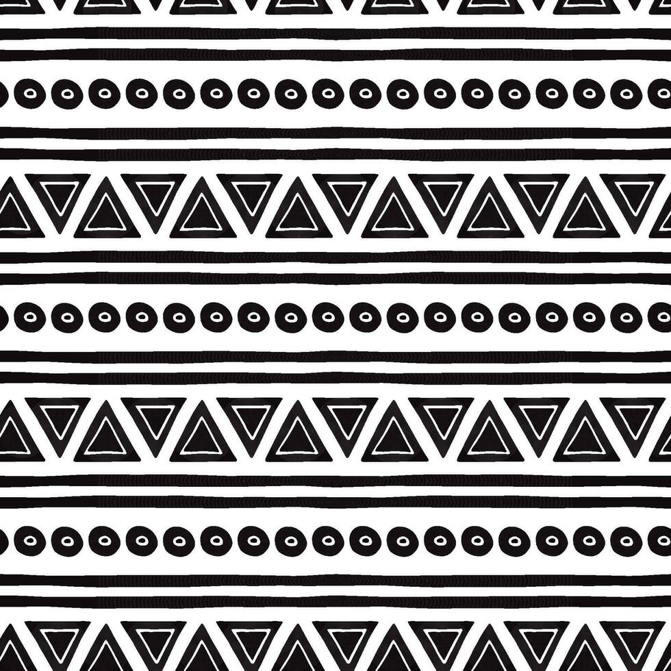 Vector tribal ethnic seamless pattern in black white colors Aztec geometric background. Mexican ornament texture Native american traditional design Folk horizontal geometric print wallpaper wrap cloth