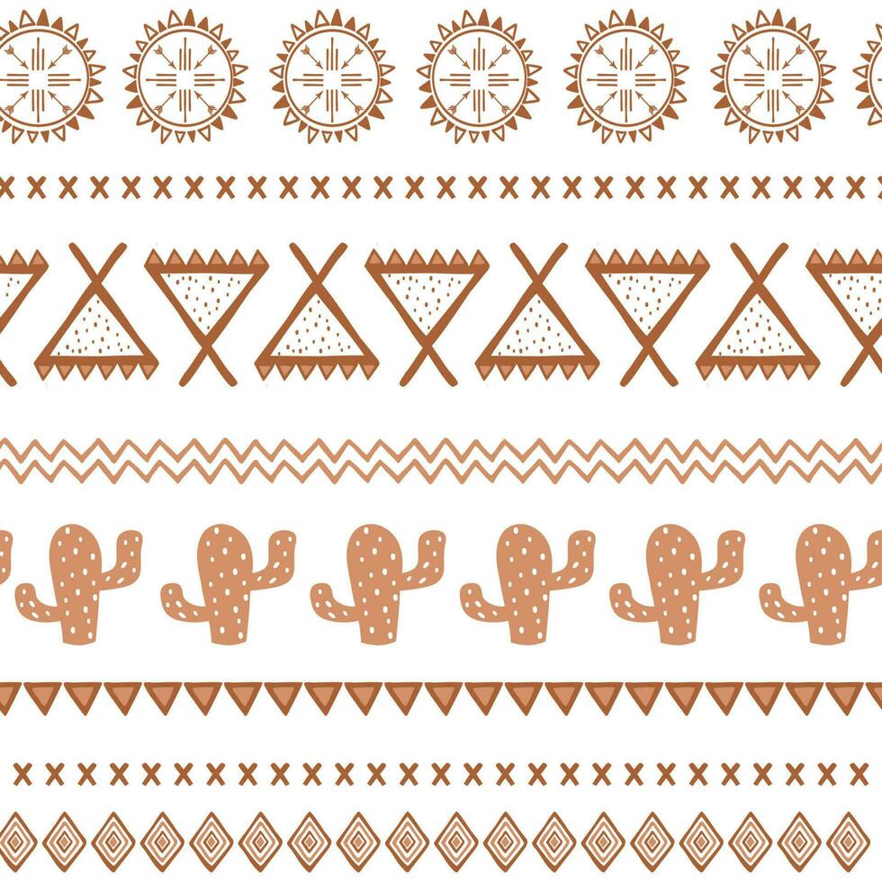 Vector tribal ethnic seamless pattern in coffee brown color. Aztec abstract background. Mexican ornament texture Native american traditional design Folk geometric print for wallpaper wrap, cover cloth