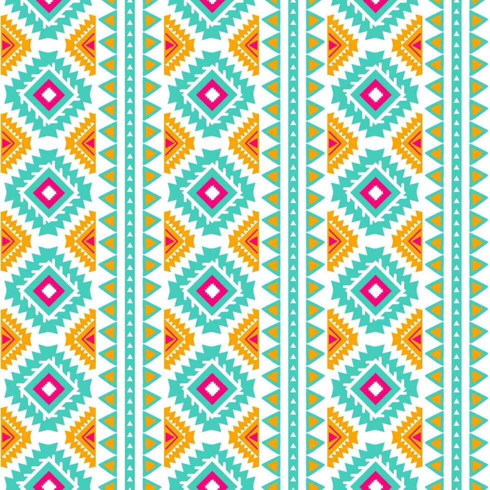 Vector tribal ethnic seamless pattern in bright pink orange colors Aztec geometric background. Mexican ornament texture Native american traditional design Folk geometric print for wallpaper wrap cloth
