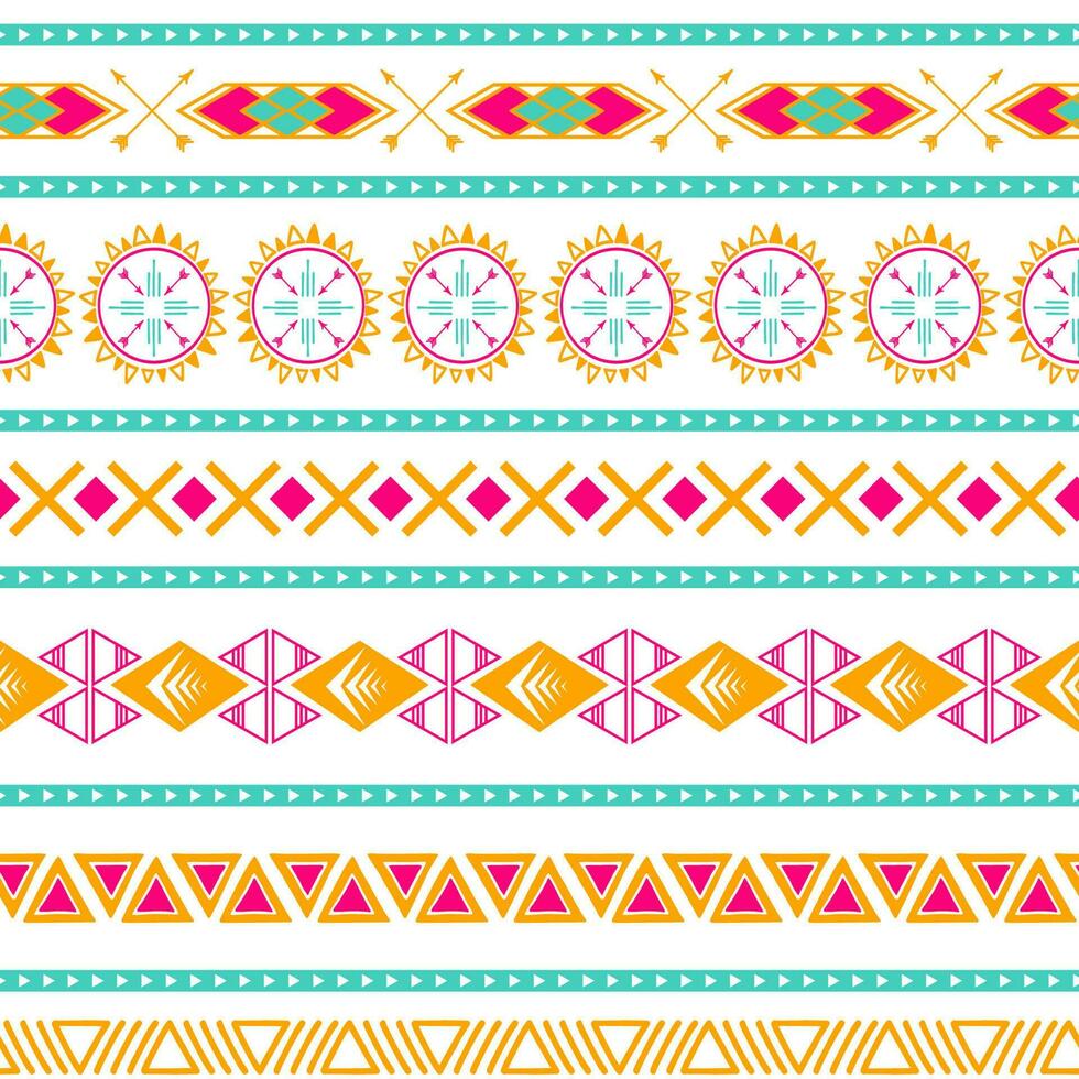 Vector tribal ethnic seamless pattern in bright pink orange colors Aztec geometric background. Mexican ornament texture Native american traditional design Folk geometric print for wallpaper wrap cloth