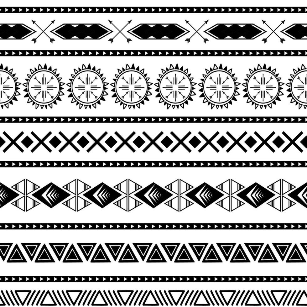 Vector tribal ethnic seamless pattern in black white colors Aztec geometric background. Mexican ornament texture Native american traditional design Folk horizontal geometric print wallpaper wrap cloth