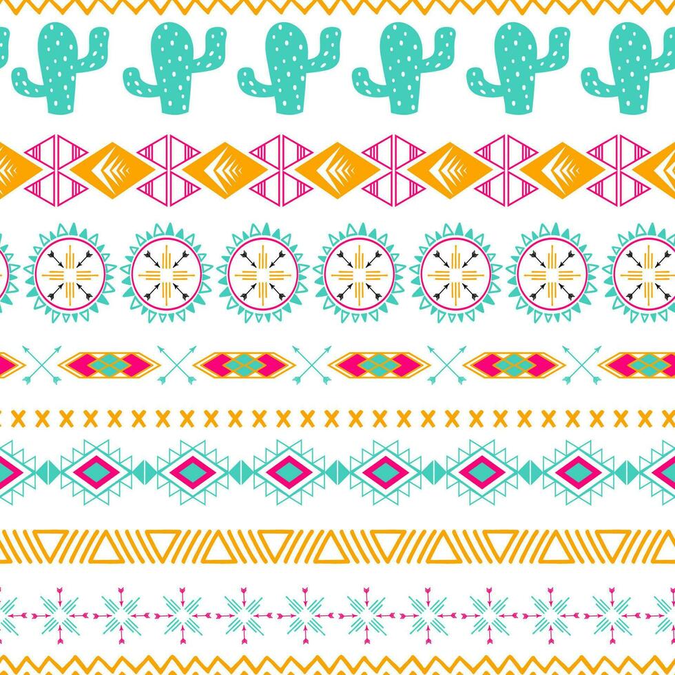 Vector tribal ethnic seamless pattern in bright pink orange colors Aztec geometric background. Mexican ornament texture Native american traditional design Folk geometric print for wallpaper wrap cloth