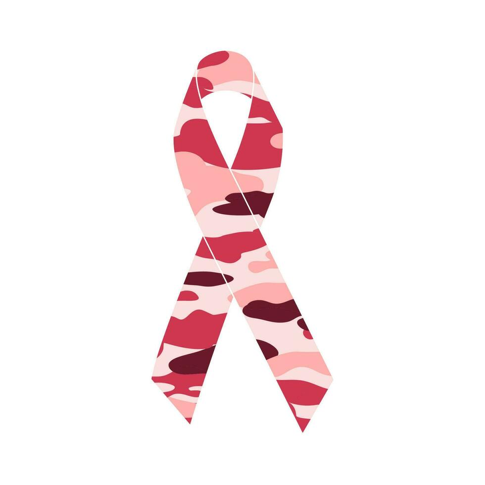 Pink camouflage ribbon Pink awareness isolated on white background. Black ribbon icon for pray, mourning symbol, logo, sign. Vector illustration