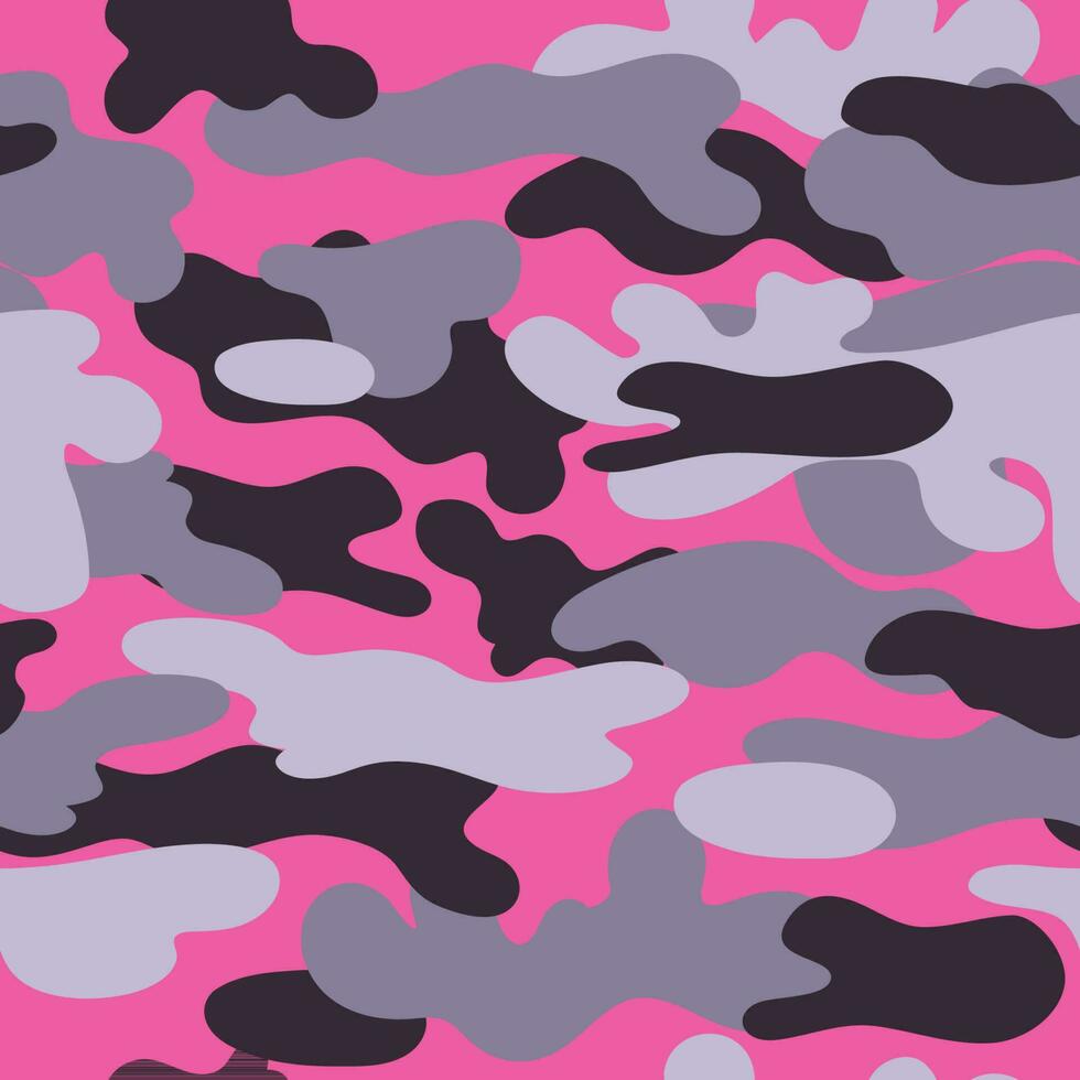 Seamless pink grey camouflage pattern Fashion pink black camo texture background Abstract vector illustration for cuniform cloth design Camouflage dirty repeated pattern fabric textile forest print.