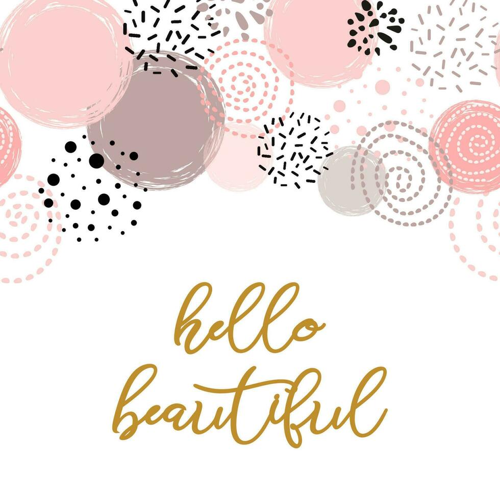Cute boarder polka dot abstract ornament decorated pink, black hand drawn circles, round shapes Vector illustration for wallpaper, wrap Gold dots, sparkles, shining dots background