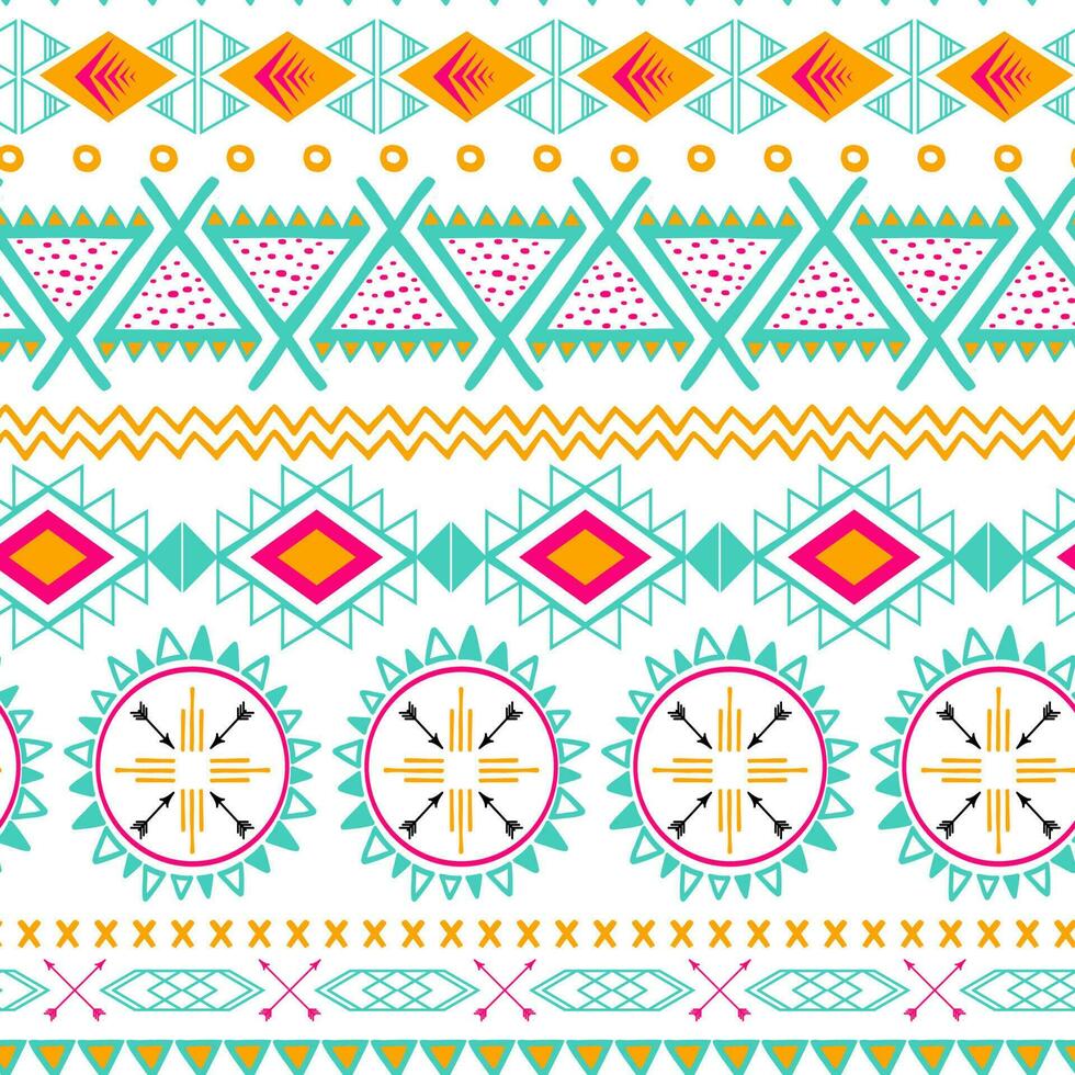 Vector tribal ethnic seamless pattern in bright pink orange colors Aztec geometric background. Mexican ornament texture Native american traditional design Folk geometric print for wallpaper wrap cloth