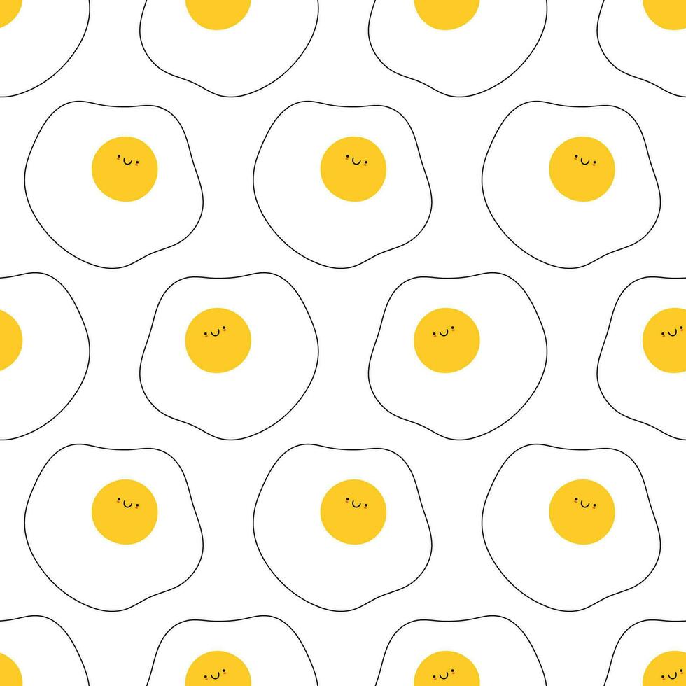 Cute fried egg character seamless pattern vector illustration