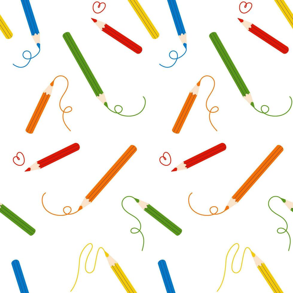 Colored pencils with scribble lines seamless pattern vector illustration