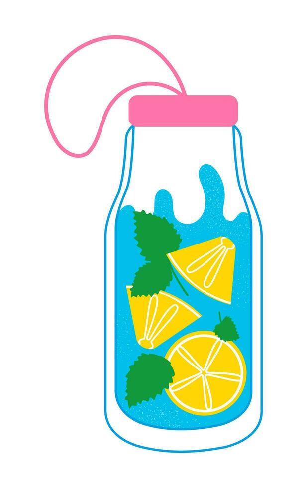 botella de Bebiendo agua con limón y menta vector ilustración