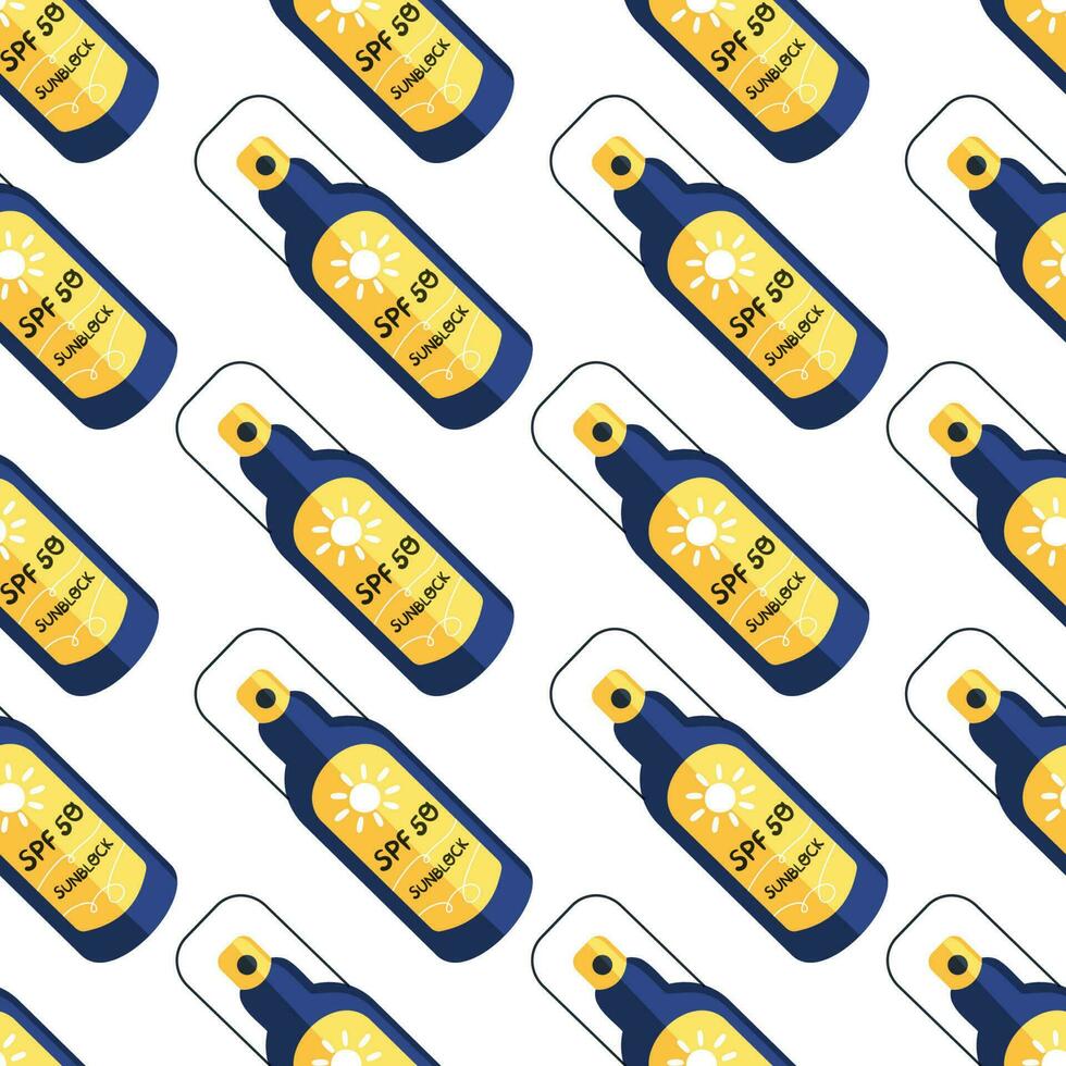 Sunscreen spray bottle seamless pattern vector illustration