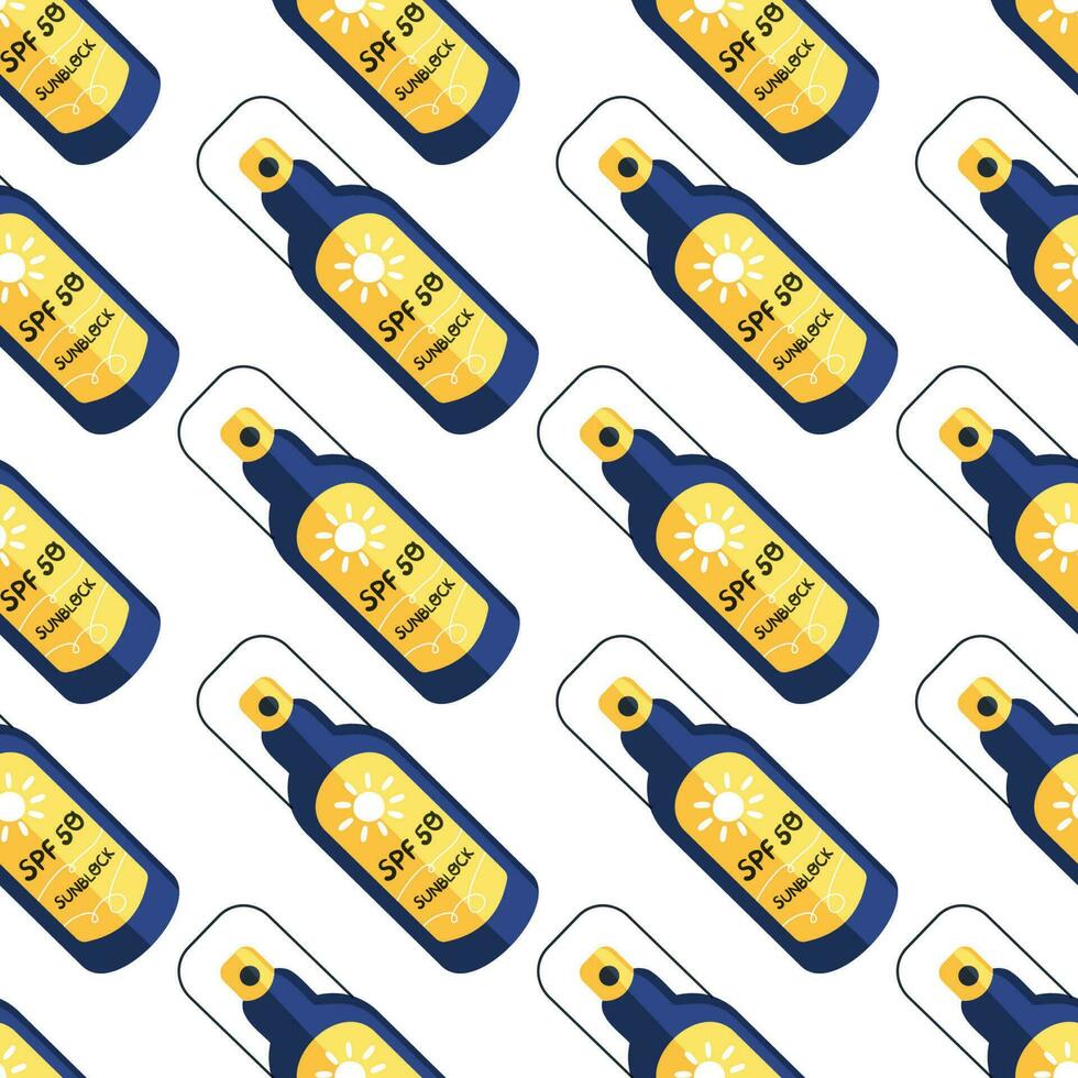 Sunscreen spray bottle seamless pattern vector illustration