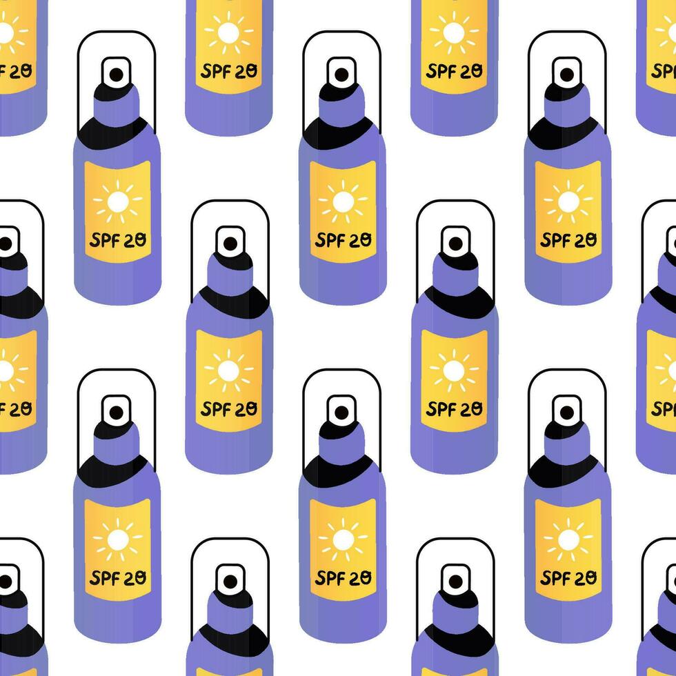 Sunscreen spray bottle seamless pattern vector illustration