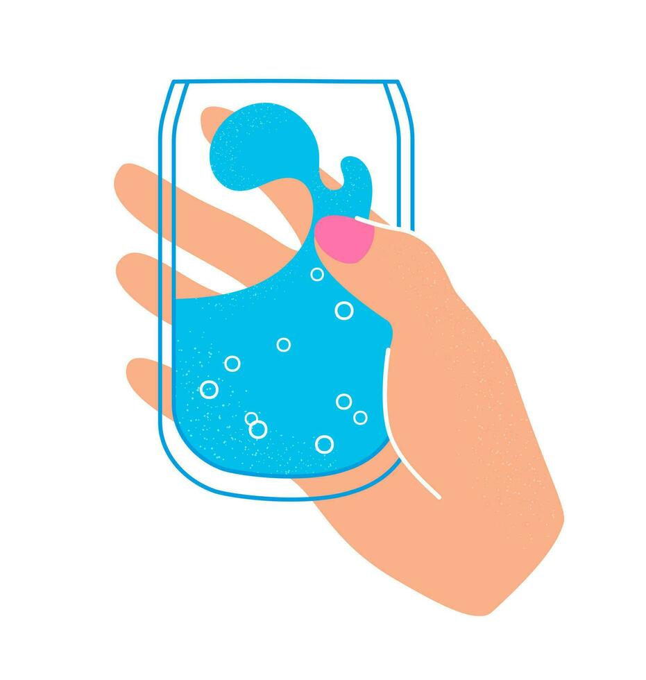 Hand holding a glass of sparkling water vector illustration